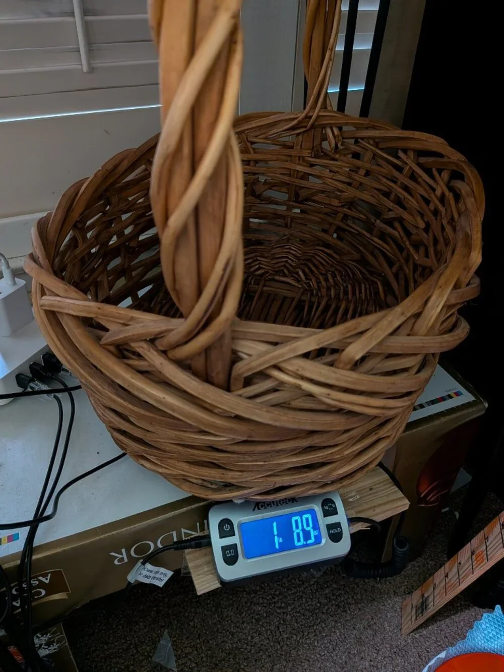 Vintage Extra Large Open Weave Wicker Basket Firm Hand Woven Gathering Basket